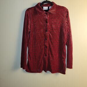 Russ by Liz Claiborne Women’s Small Red & Black Houndstooth Button Front Top...